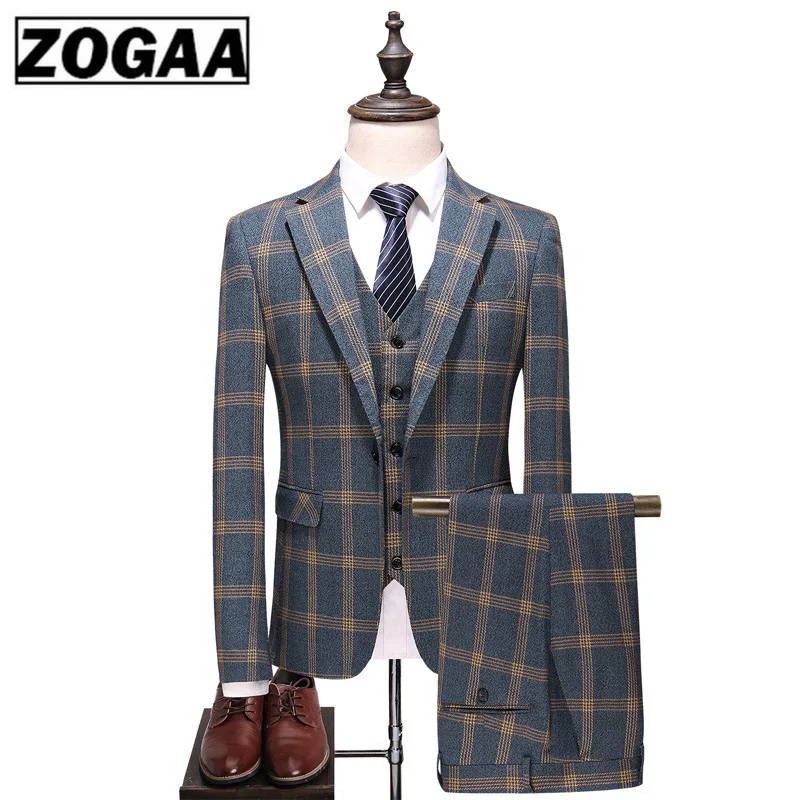 Fashion Plaid Designs Lapel Men Suit Tailor Made Groom Tuxedos Wedding 3 Piece Suits Best Man Blazer (Jacket+Pants+Vest) Custom