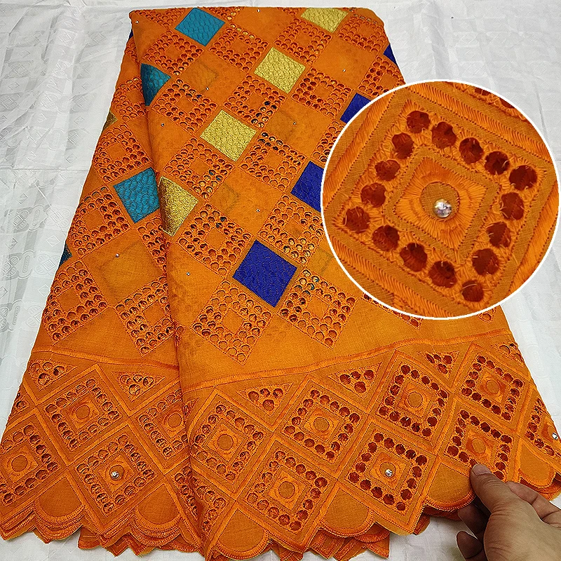 Швейцарская вуаль кружева в швейцарской вышитые нигерийские оранжевые кружевные ткани высокое качество кружевной ткани материал хлопок ткани