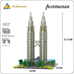 YZ 057 международно известная архитектура Куала Лумпур Petronas башня 3D Модель Mini Diamond, строительные блоки, игрушки для детей, без коробки