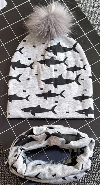 shark grey Набор с шапочкой для мальчиков и девочек, весенний детский кольцевой ошейник, комплект с шапочкой, хлопковый детский шейный платок, осенне-зимний детский головной убор и шарф - Цвет: shark grey