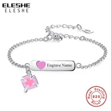 ELESHE 925 серебро розовый счастливый клевер сердце браслет Выбор имени ребенка браслет-Персонализированные девушки дети ювелирные изделия подарок