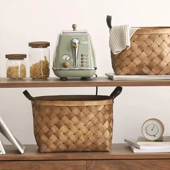 

Cutelife Ins Handmade Bamboo Weave Bamboo Basket Portable Storage Basket Desktop Storage Basket Vegetable Shopping Picnic Basket