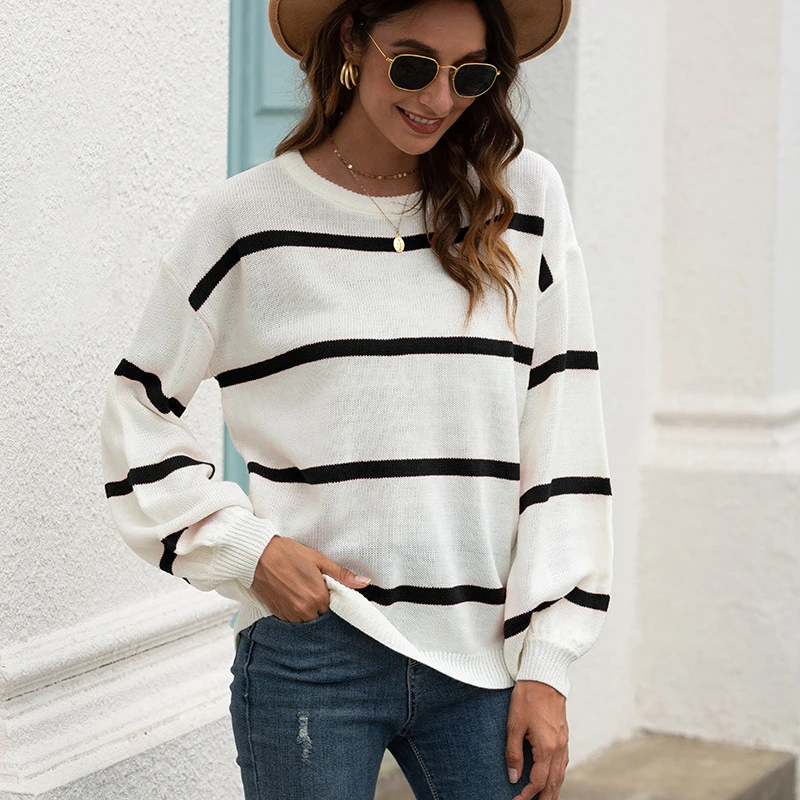 

Striped Woman Sweaters Autumn Long Sleeve Knitted Top Casual Patchwork Warm Women's Dress O Neck Women'S Clothing 2020