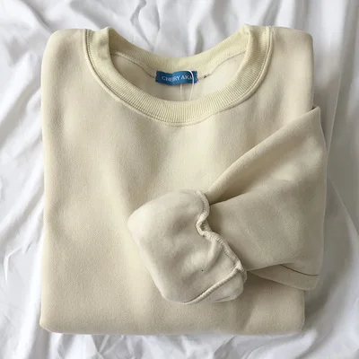 beige 12 цветов, осень и зима, толстовки, женские свитшоты, одноцветные, с длинным рукавом, повседневные, толстые, теплые, свитшоты для женщин s(C6952 - Цвет: beige