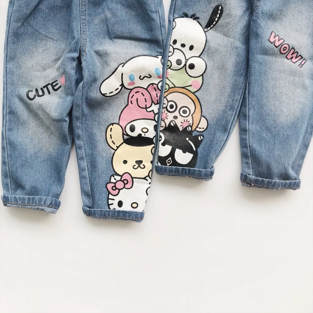 Детские джинсы для девочек и мальчиков с рисунком животных детские длинные штаны