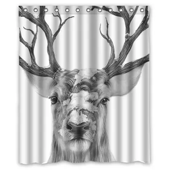 

Abstract Art Cool Deer Head Buck Animal Print Design Shower Curtain Waterproof Bathroom Decor Polyester Fabric Curtain Sets with