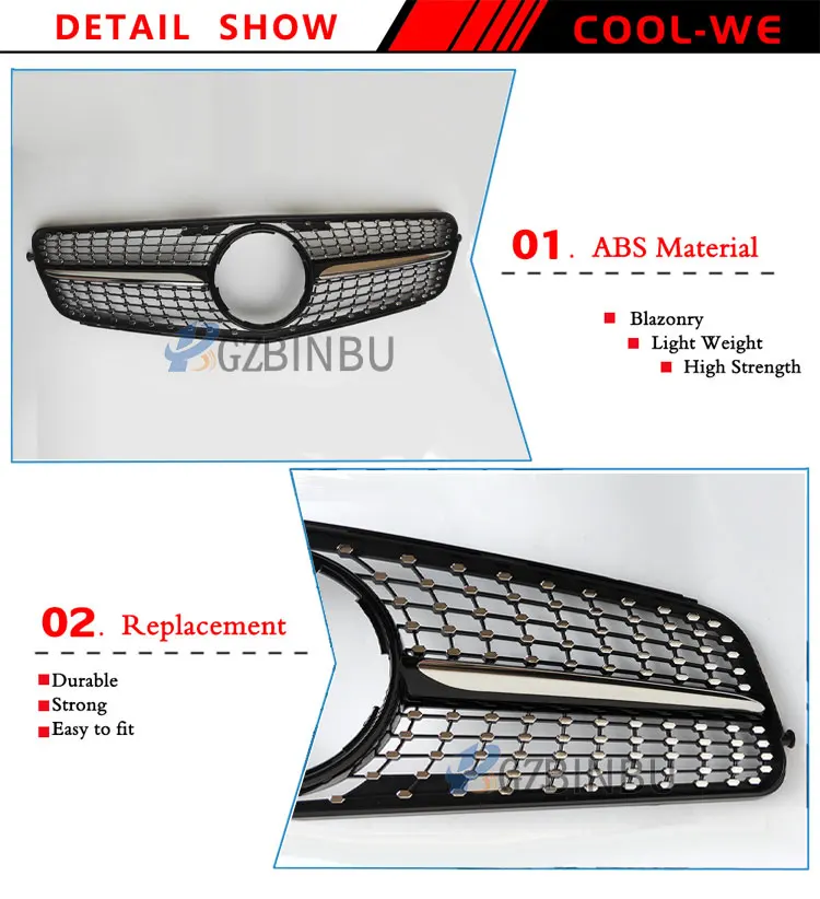 Для w204 mercedes benz c-класс w204 griglia paraurti anteriore di stile del diamante Argento/Nero C180 C200 C260 C300