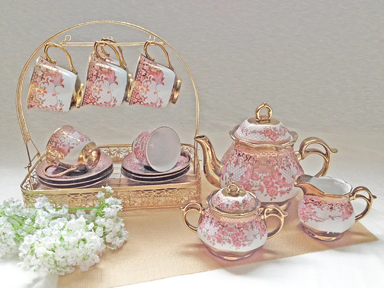 Cherry blossoms Заводской прямой Европейский керамический кофейный набор с гальваническим покрытием чашка и блюдце английский послеобеденный чайный набор 15 свадебных подарков - Цвет: Cherry blossoms