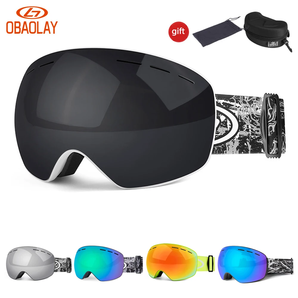 

OBAOLAY Skiing Eyewear Double Layers Ski Goggles UV400 Anti Fog Ski Mask Men Women Winter Snowboard Snowmobile Glasses with Box