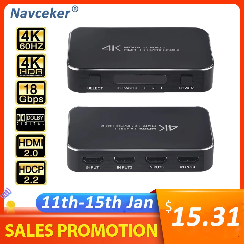 2020 Navceker HDR HDMI 2 0 переключатель с поддержкой HDCP и ИК пультом дистанционного