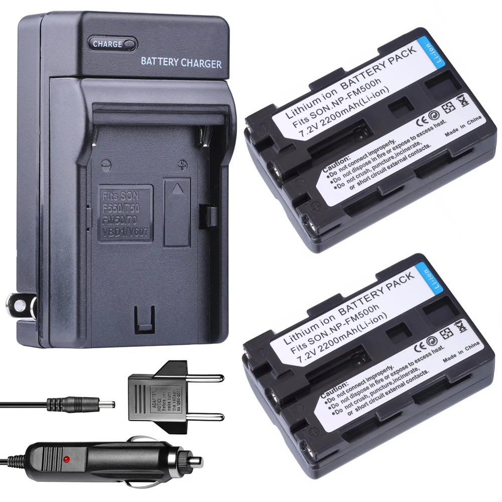 

2Pcs Replacement NP-FM500h battery + NP-FM500h bateria NP FM500H charger for Sony A200 A200K A200W A300 A350 A450 camera battery