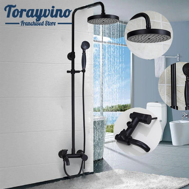 Torayvino набор двойных функций для душа chuveiros кран для ванной комнаты Душ с дождевой насадкой масло втирают бронзовые смесители 7,8 дюймов смеситель кран