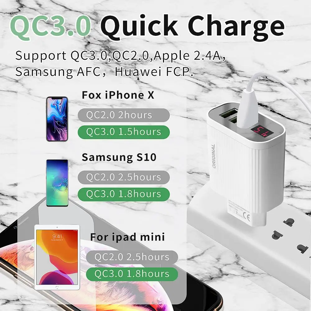GOOJODOQ светодиодный цифровой дисплей 3 порта USB зарядное устройство 3.1A Максимальная Быстрая зарядка для samsung Xiaomi huawei зарядный адаптер для iPhone