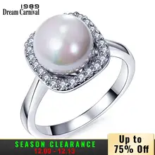 Dreamcarnival 1989 Белый создана жемчужина Кольца для Для женщин элегантные свадебные jewelries Шинни CZ Кристаллы Анель Mujeres anillos Альянс