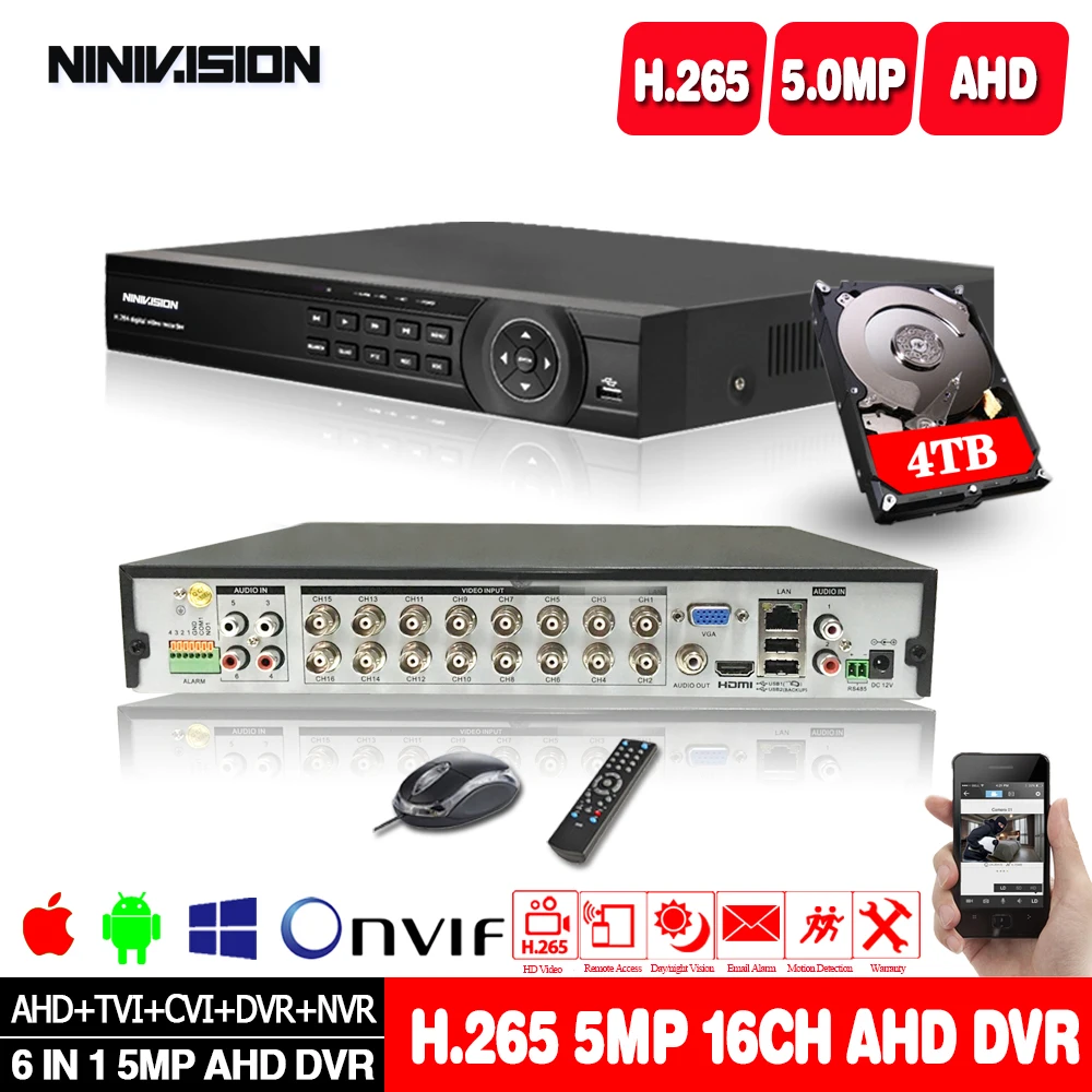 Камера видеонаблюдения 16 каналов 5 МП AHD DVR NVR гибридный 6 в 1 для 1080P TVI CVI CVBS IP с