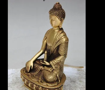 

zhmui88002395<<+8" old chinese buddhism brass lotus sakyamuni Shakyamuni Tathagata buddha statue