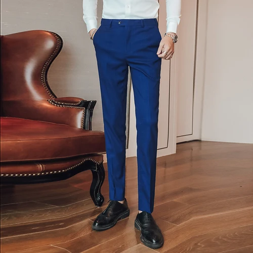 Осенне-зимний мужской синий костюм брюки Размер 29 30 31 32 34 36 38 40 мужские повседневные деловые брюки высокого качества мужские брюки в полоску - Цвет: Синий