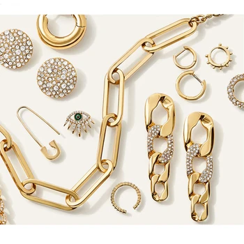 

Classic Gold Color Long Chain Dangle Earrings for Women Trendy Crystal Statement Circle Round Earrings Charm Earcuff Jewelry