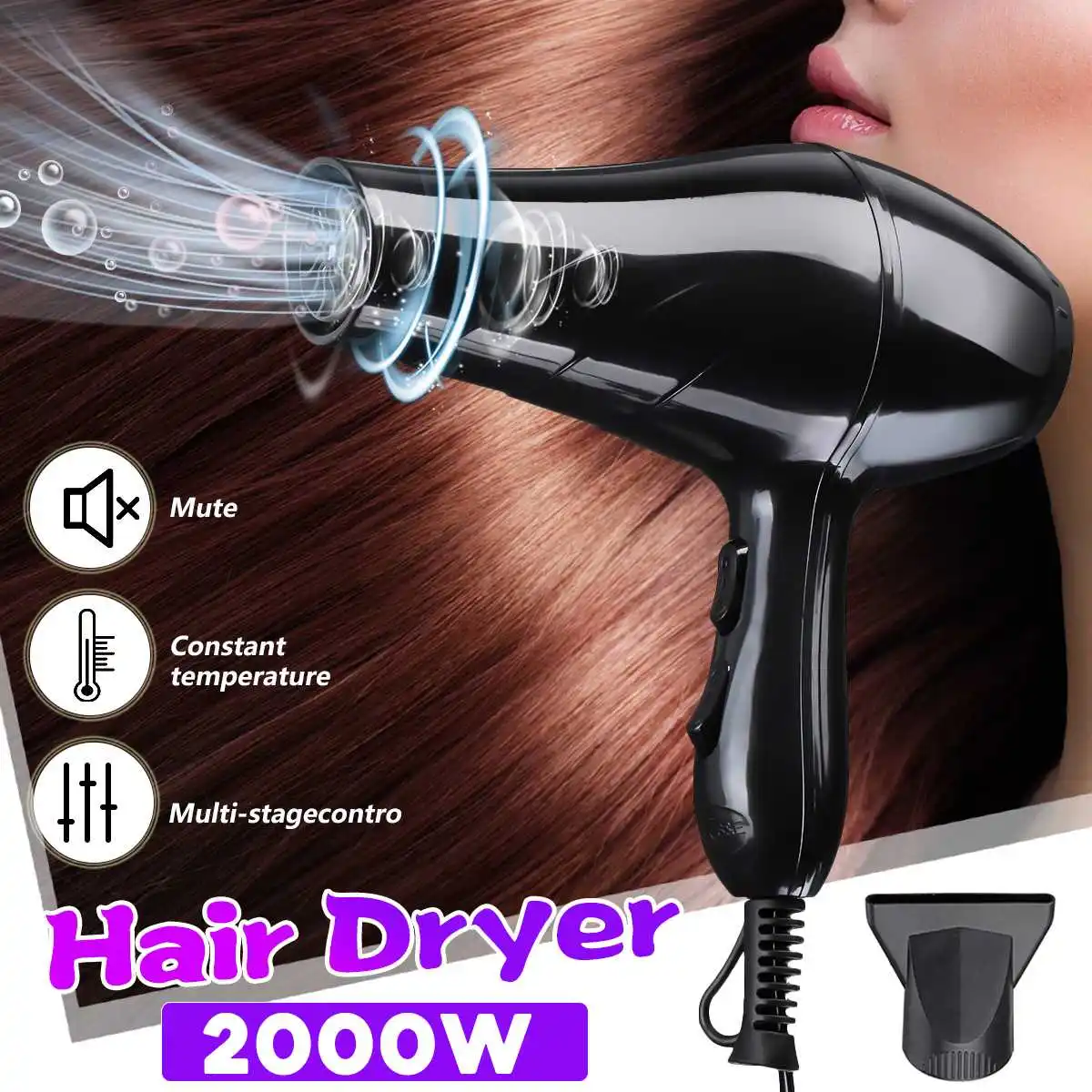 

Professional 2000W Great Power Hair Dryer Hot & Cold Blow Fast Heating Large Power Salon For Anion Hairdressing Barber Salon