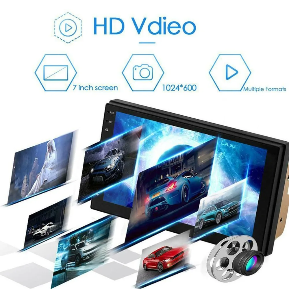 2Din 7 дюймов автомобиля Android 8,1 плеер 4 ядра 1+ 16G автомобильный стерео Gps, Wi-Fi, Беспроводной Mp5 плеер Fm Usb Aux