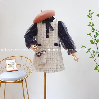 

Girls' two-piece suit 2020 autumn new Korean style fragrant vest skirt mesh sleeve bottoming shirt suit trend