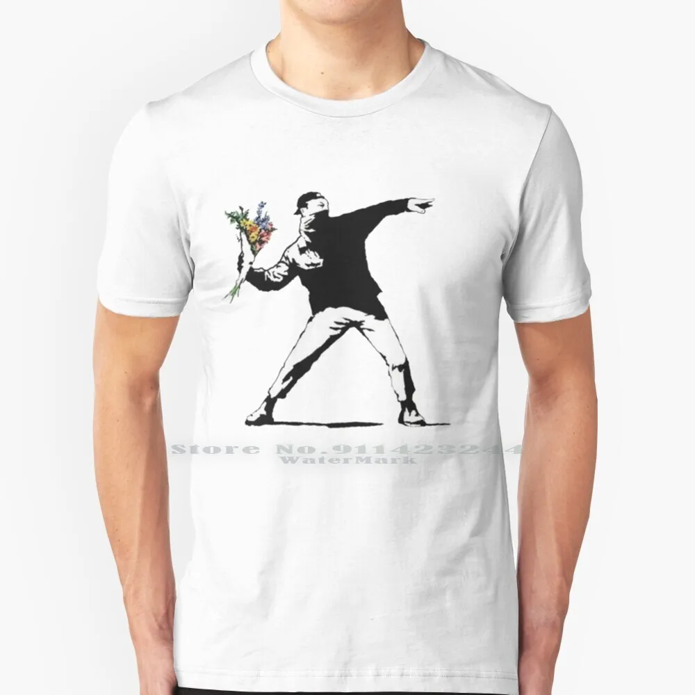 Maglietta Banksy Flowers Cotton 6Xl Dismaland Banksy Graffiti Street Artist World Peace Flowers Around Anarchy