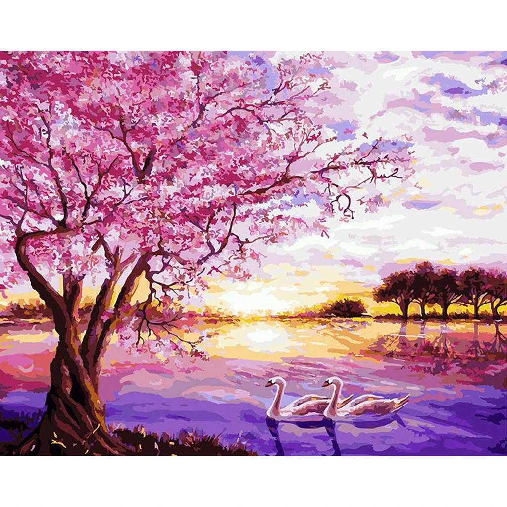 Framed DIY Painting By Numbers Cherry Blossom Love Tree Kit Acrylic Paint  On Canvas Wall Art Picture For Home Decor 60x75cm|Paint By Number| -  AliExpress