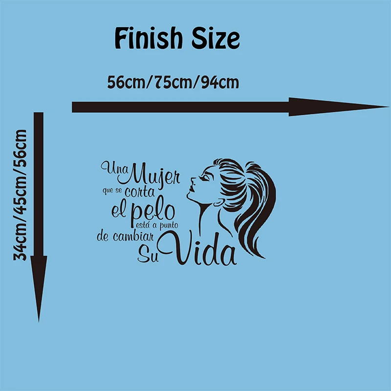 Spanish A woman Cut Hair Is  Change His Life Hairdress Beauty Salon Wall Sticker Woman Hair Nail Beauty Salon Wall Decal Vinyl (1)