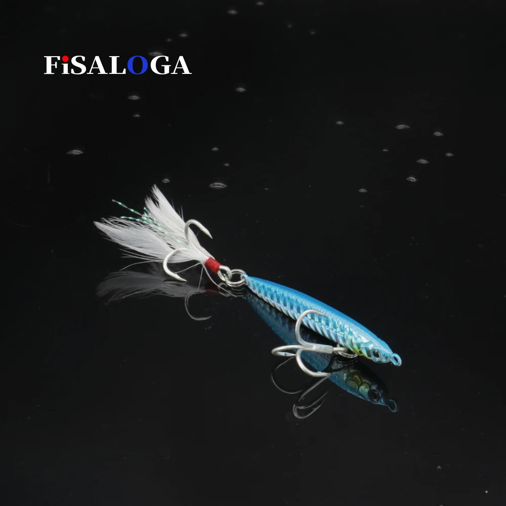 Metal Jigs Pilker Lures 16.5g 21.5g Lead Baits Feather Fishing Slow Jigging FiSALOGA Tuna Trout Gift Bar Lure 2 VMC Treble Hooks - Color: Color C