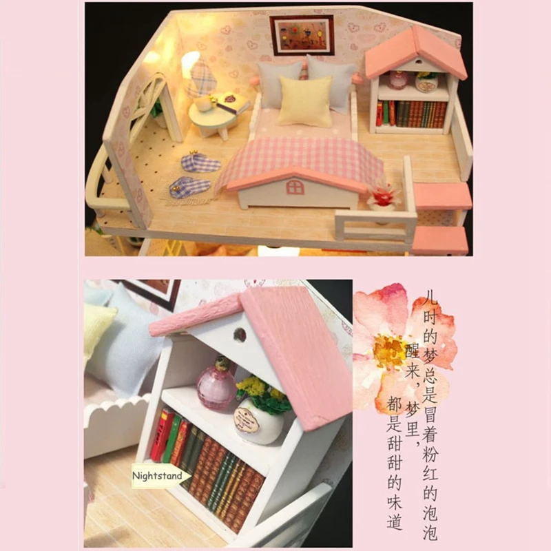Кукольный дом розовый Лофт 3D деревянная DIY мебель для коттеджей чердак флэш миниатюрный кукольный домик Дети Образование Подарки на день рождения игрушки