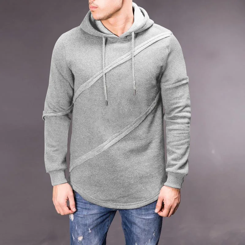 

2020 new Autumn and winter new men's fashion casual sports hoodie with velvet hoodie diagonal stitching design long sleevehoodie