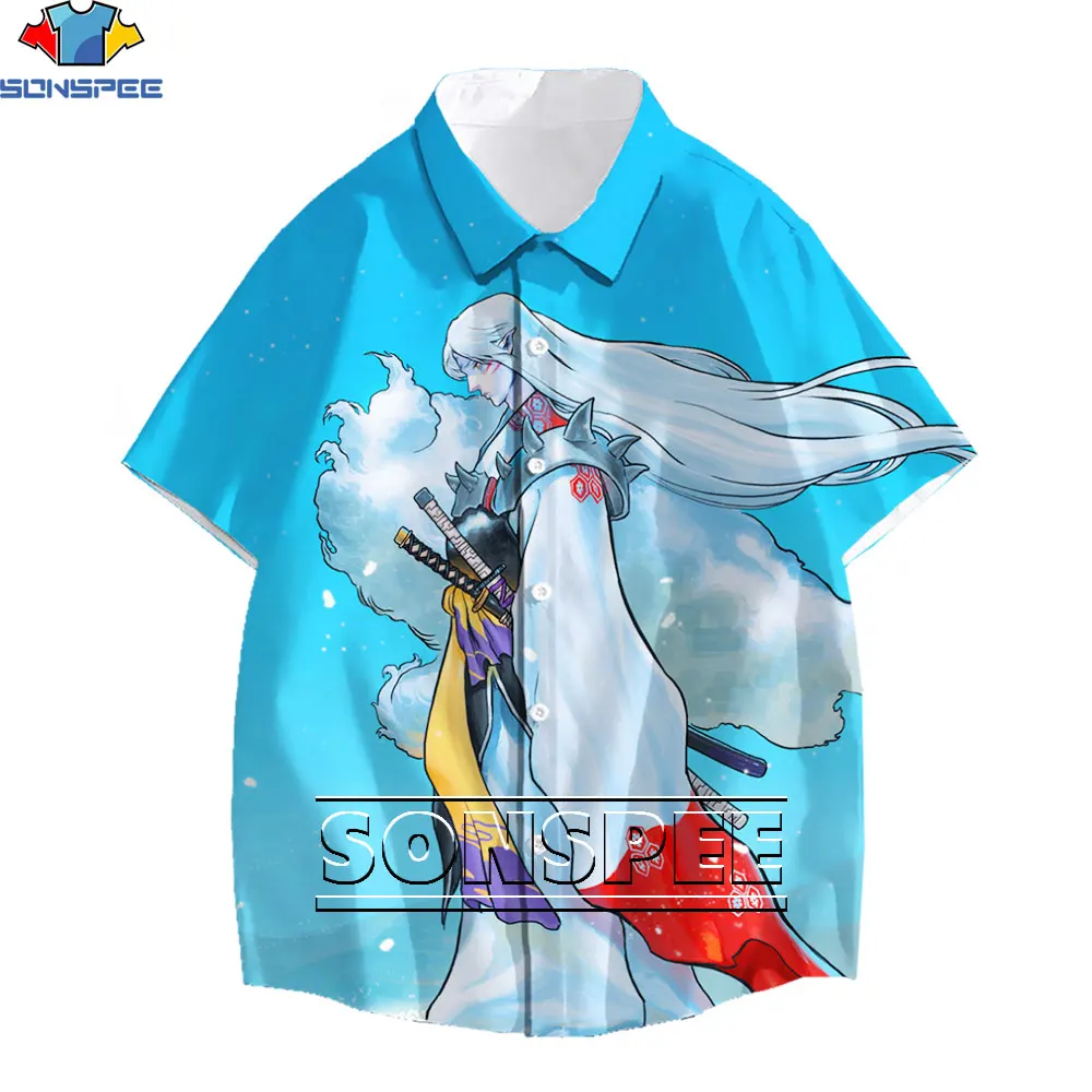 SONSPEE 3D Anime Inuyasha Printed Shirt Sashimaru Cartoon Harajuku Casual Tee Street Campus Style Men's Women's Oversized Tops