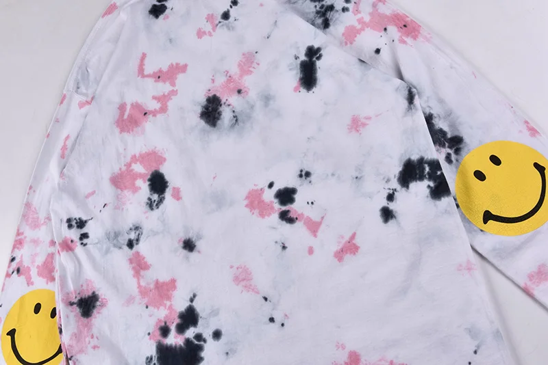 19SS капитал Kountry Tye Dye Smile Hoodie Мужская футболка с круглым вырезом и длинным рукавом Уличная Мужская Футболка Пуловер Футболка Хип-Хоп футболка