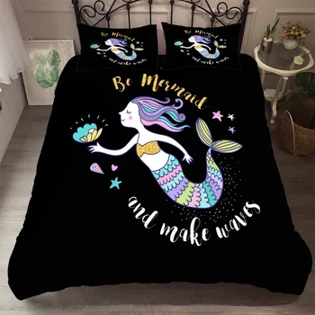 

BEST.WENSD 3d Little Mermaid bedding set winter cute single size duvet cover set polyester cotton Bedroom Cover for kids Bedroom