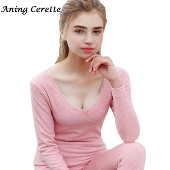 

New Winter Women Long Sleeve Lace Thermal Tops Intimates Second Female Thermal Skin Winter Pajamas V-Neck Pullovers