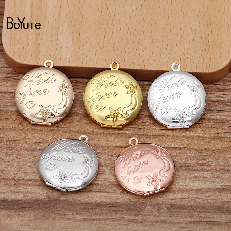 Boyute (10 Pieces/lot) Round 25*6mm Metal Brass Photo Locket Pendant