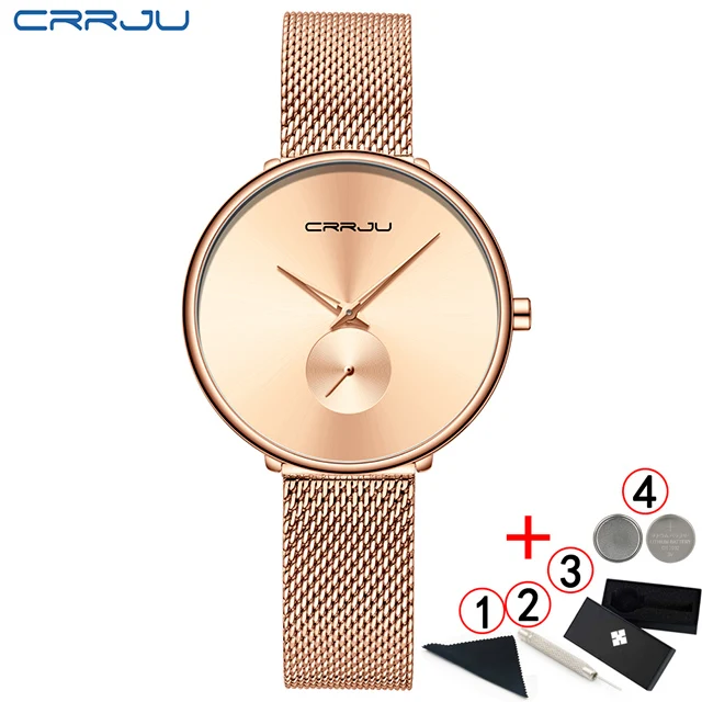Crrju золотые часы для женщин Брендовые Часы Дамские стальные женские часы с браслетом женские часы Relogio Feminino Montre Femme - Цвет: rose gold box