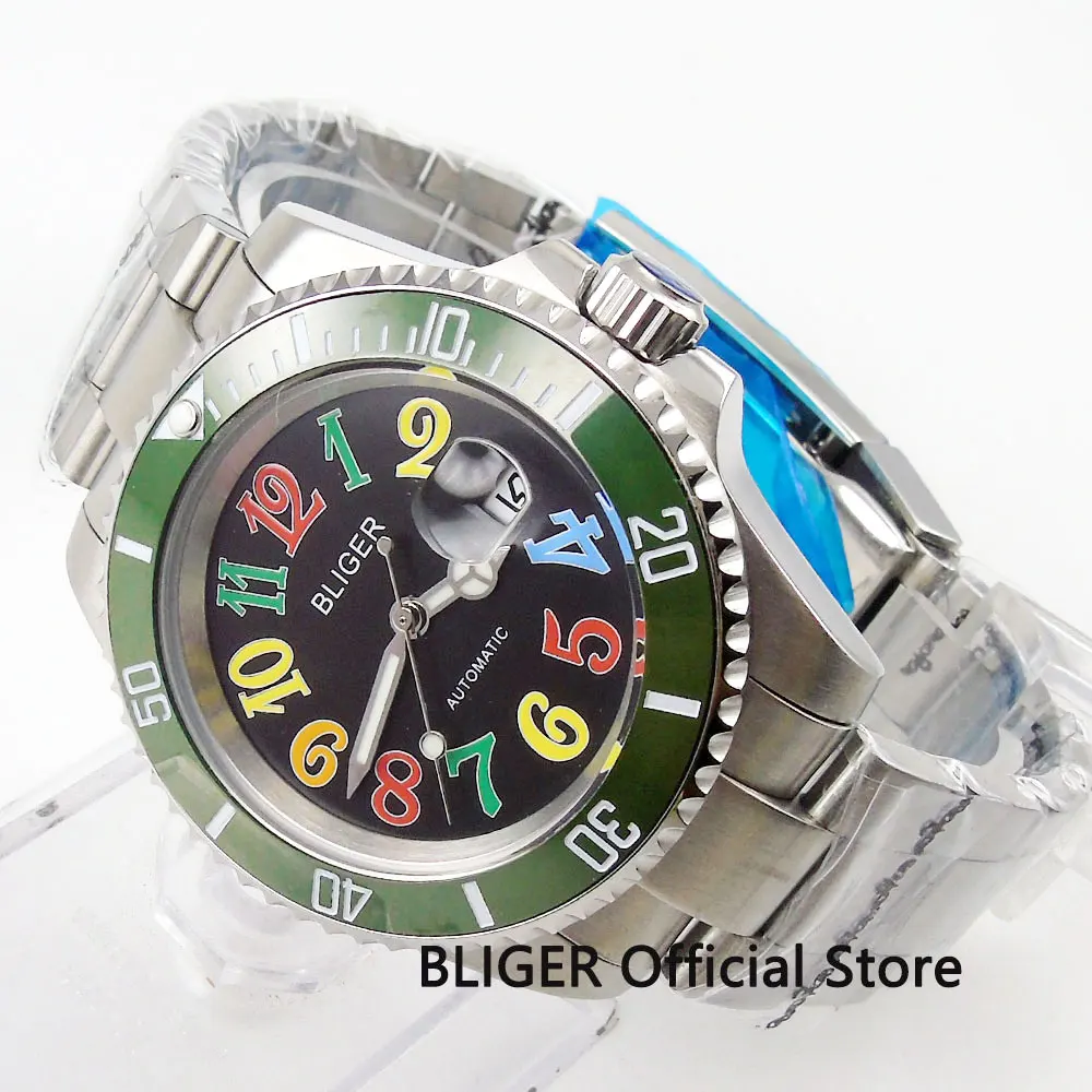 Luxury 40mm BLIGER Big Colorful Number Watch Dial Ceramic Bezel Date
