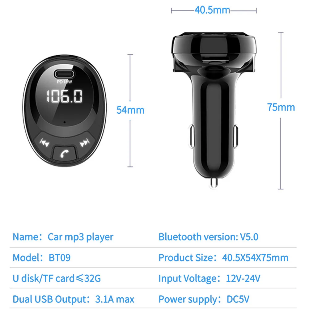 Автомобильный fm-передатчик, Bluetooth 5,0, Автомобильный MP3-плеер, быстрая зарядка, 3,1 аккумулятор, адаптер напряжения, автомобильный беспроводной Bluetooth комплект 5
