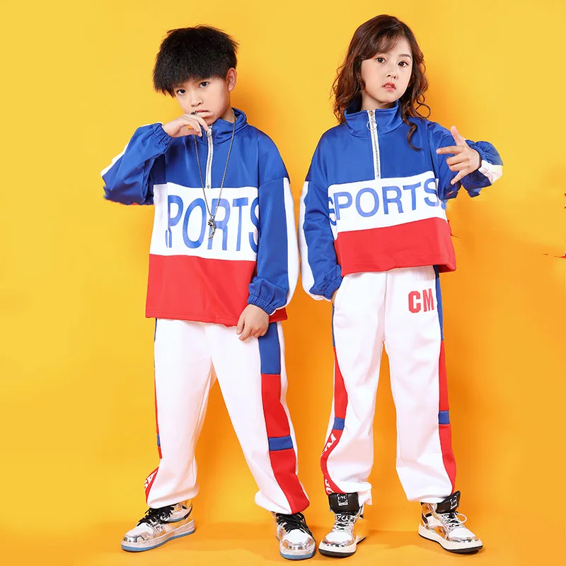 Kids Cool Hip Hop Clothing Stand Collar Jacket Coat Pullover Top Running Causal Pants for Girls Boys Jazz Dance Costumes Clothes (12)