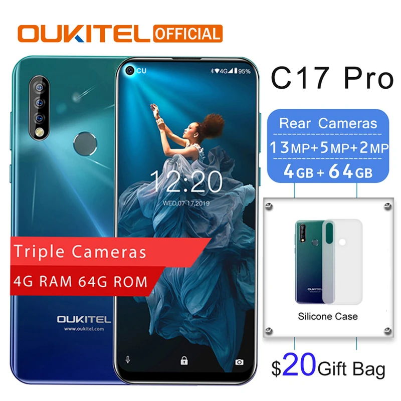 OUKITEL C17 Pro 6,3" 19,5: 9 Android 9,0 4G ram 64G rom MTK6763 Восьмиядерный мобильный телефон задняя Тройная Камера Двойная 4G LTE смартфон