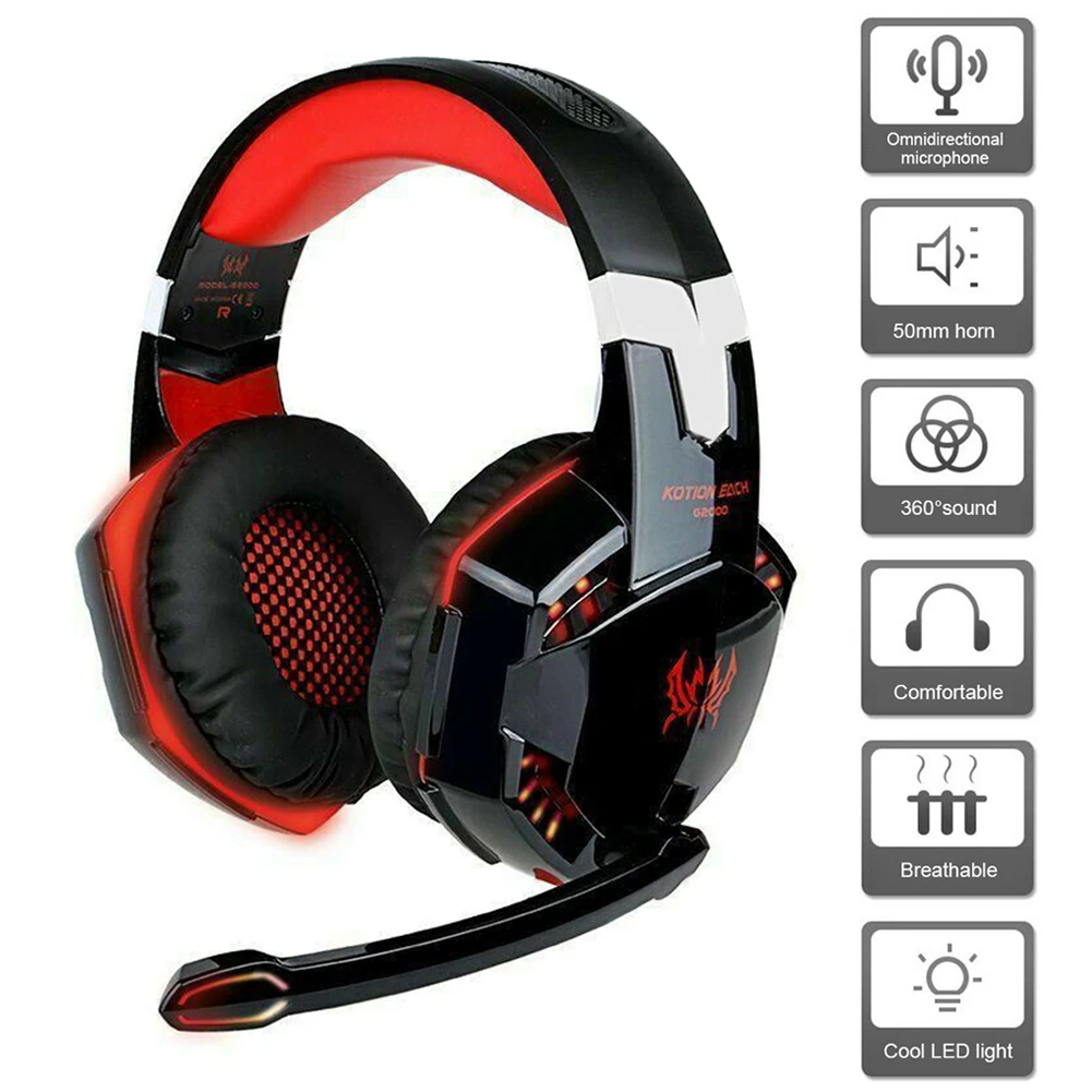 G2000 Gaming Headset For Laptop Desktop 3 5mm Wired Deep Bass Lighting Music Audio Sports Headphone with Microphone
