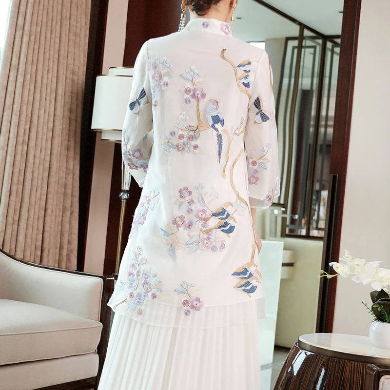 Традиционная китайская блузка qipao Китайский стиль cheongsam топы элегантные винтажные qipao Топ hanfu Вышивка Половина рукава блузка