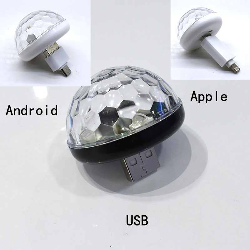 CARCTR мини-шар красочный светодиодный светильник RGB управление звуком Крытый праздник DJ автомобиль окружающий светильник светодиодный с USB Android Apple интерфейс - Испускаемый цвет: Black-3 interface