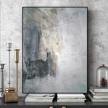 

Hand-Painted Abstract Oil Painting Decorative Painting Simple Nordic Model Room Retro Gray Painting