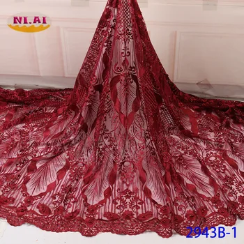 

NIAI African Lace Fabric 2019 High Quality French Beads Lace Fabric Nigerian Tulle Mesh Lace Fabrics For Wedding Dress XY2943B-1
