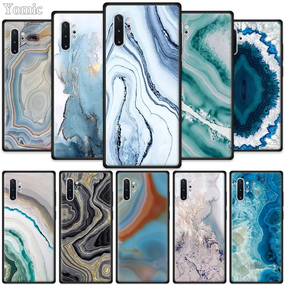 

Abstract agate marble Case for Samsung Galaxy Note 10 5G M40 M30 M20 S10 Plus A50 A70 Black Silicone Phone Cover
