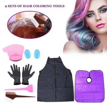 

9Pcs/Set Hair Dyeing Tools Coloring Comb Hairbrush Dyeing Bowl Tint Hair Brush Glove Cover Apron For Home DIY Barbershop