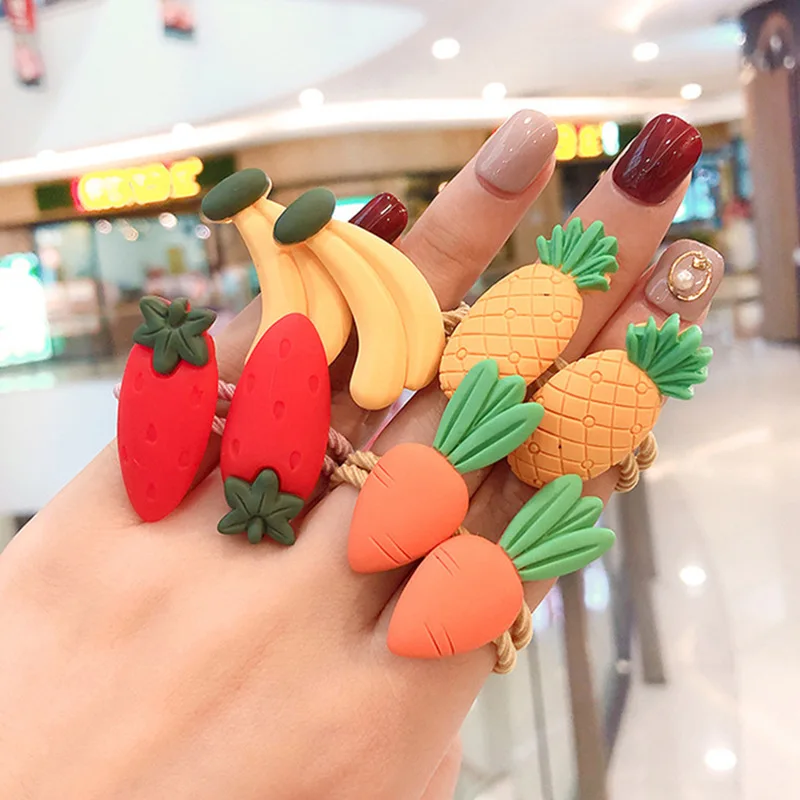 

2Pcs/Set Fresh Fruit Cute Women Girls Elastic Hair Rubber Band Accessories for Children Tie Hair Rope Ponytailer Scrunchies