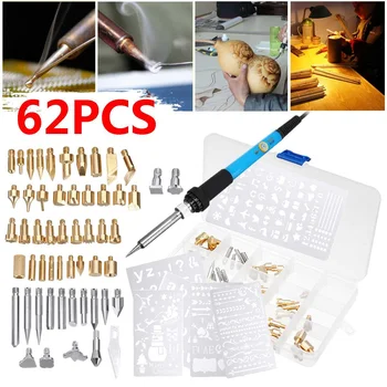 

62Pcs Electric Soldering Iron 60W Wood Burning Pen Tip Kit Pyrography Craft Tool for Woodworking Soldering Metal Work Craft